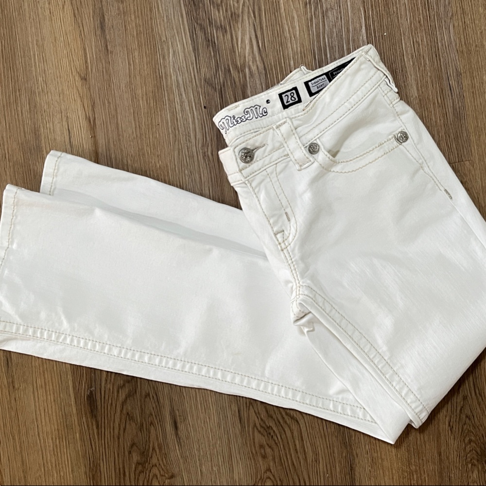Miss MeWomen's bootcut embellished studded white denim Jeans size 28